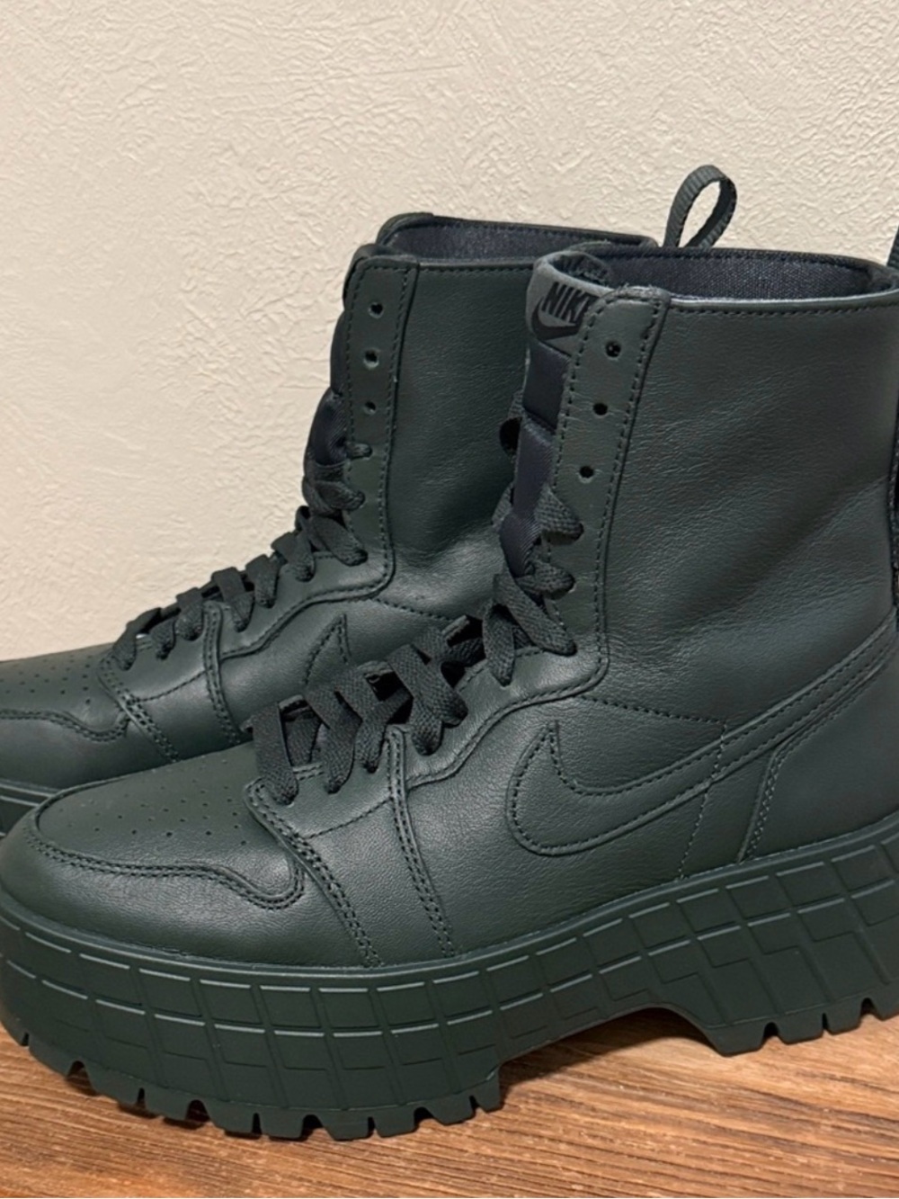 Nike Dark Green Platform Leather High-Top Boots